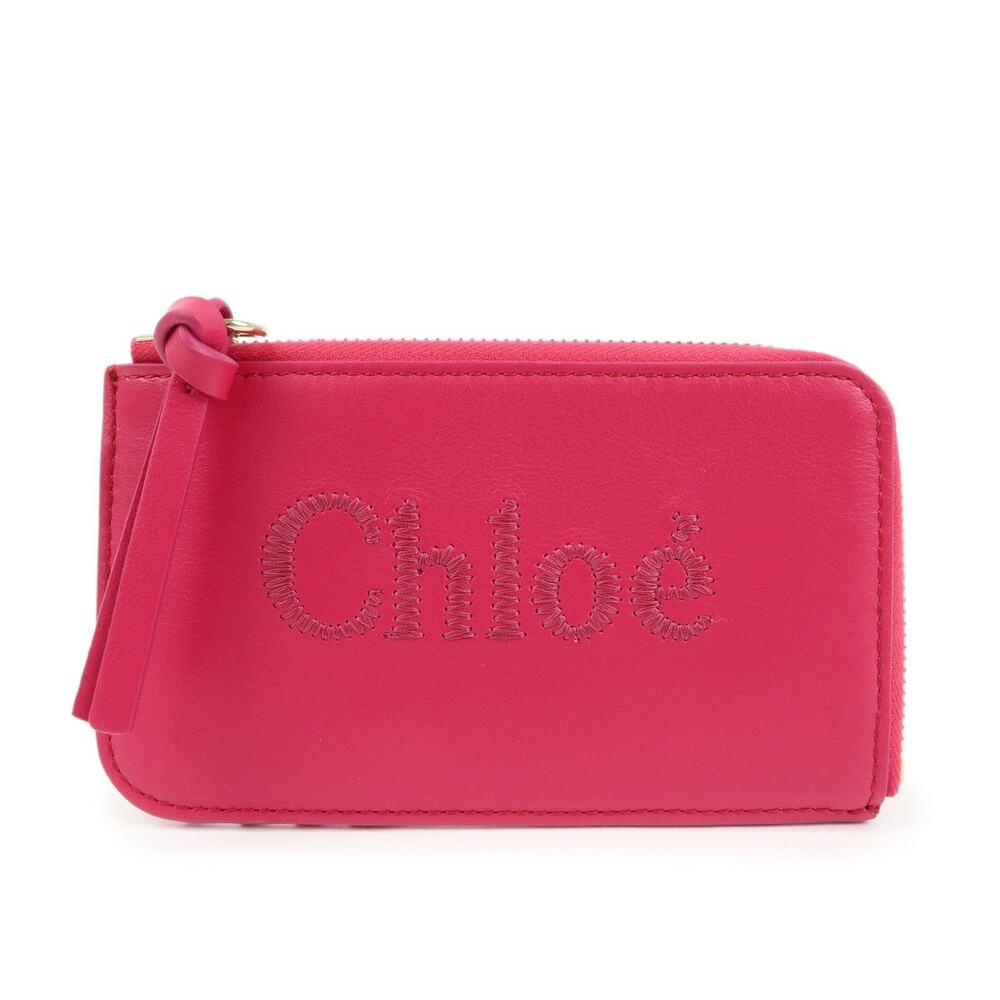 Chloe Logo Leather Key Pouch Pink